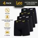 Lee Mens Underwear 4 Pack Boxers for Men Cotton Stretch Boxer Briefs (Black)