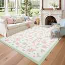 GarveeHome Coquette Pink and Green Rugs for Bedroom Girls, 8x10 Area Rugs for Living Room with Soft Low Pile, Non Slip Floral Bow Washable Rug 8x10 for Nursery Kids Dorm Dining Room Playroom