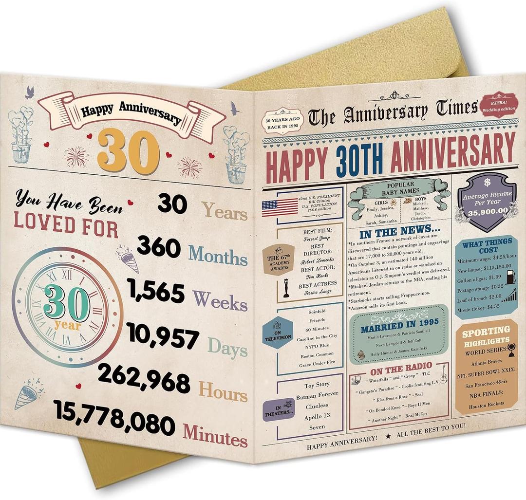 2 x Ziwenhu 30th Anniversary Card Gift for Husband Wife Couples,30th Anniversary Card,30 Year Wedding Gift Idea for Dad Mom (vintage-382)