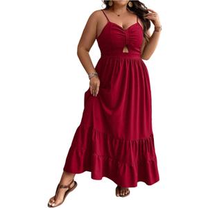 Floerns Women's Plus Size Cut Out Ruched Bust Shirred Back Ruffle Hem Strap Cami Maxi Dress (3X-Large Plus) Floerns Women's Plus Size Cut Out Ruched Bust Shirred Back Ruffle Hem Strap Cami Maxi Dress (3X-Large Plus)
