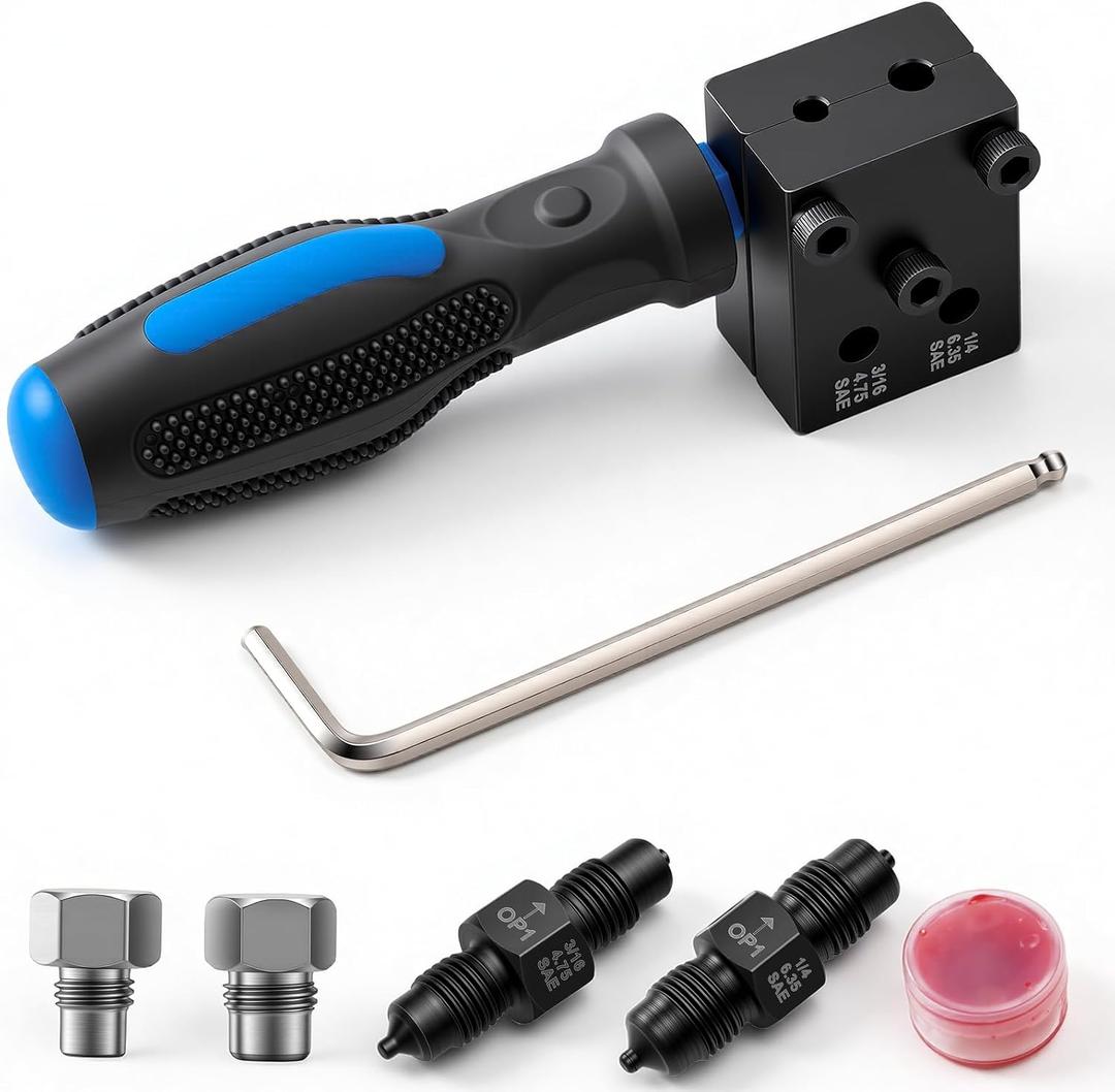 Brake Line Flaring Tool Kit 7-Piece, 3/16" 1/4" SAE Double & Bubble Flare Tool, 45 Flaring Tool for Brake & Fuel Lines, 3/16 Brake Flare Tool for Automotive Hydraulic Repair (7)