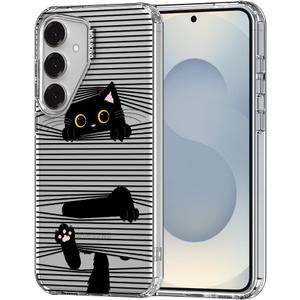 MOSNOVO Case for Samsung Galaxy S25, [Buffertech 6.6ft Military-Grade Drop Protection] [Anti Peel Off Tech] Clear TPU Bumper Phone Case Cover Design - Hidden Black Cat
