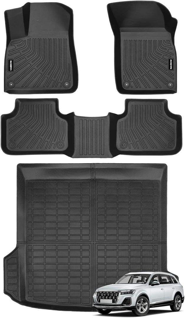 Naibeve Floor Mats for 2019-2025 2026 Audi Q8 - All Weather for Audi Q8 Floor Mats Cargo Mat Trunk Liner Waterproof Interior Accessories
