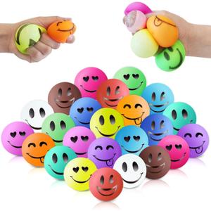 24Pcs Colour Smile Face Stress Balls |Taba Squishy Stress Toys|Cute Sensory Fidget Squeeze Balls Toy|Relief Balls for Anxiety| Classroom Prize Party Favors Toys(24 Independent Packaging)(Size:2.5in)