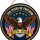 2 x 250th Anniversary Door Sign - 1776-2026 USA Semiquincentennial Patriotic Wreath, 4th of July Wooden Door Hanger, Independence Day Wall Decor for Home Front Porch Outdoor Hanging Ornament - D04