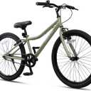Bilbo 24 Inch Kids Bike for Boys Girls Youth 5-14 Years Old | Retro Style High Carbon Steel Durable Frame, Adjustable Handlebars and Seat, Dual V-Brakes, Single Speed, Kickstand, Army Green