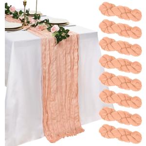 8 Pack Blush Pink Cheesecloth Table Runner 10ft Boho Gauze Fabric 120 Inch Cheese Cloth Table Runner Rustic Sheer for Holiday Baby Shower Party Dcor Home Wedding Decoration