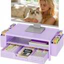 OPNICE Desk Organizers and Accessories, 2-Tier Computer Monitor Stand Riser with Drawer and 2 Pen Holders, Laptop Stand, Office Desk Accessories for Office Supplies, Purple