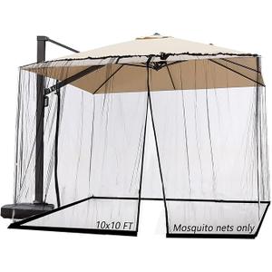 SOOSPEMZ 10ft Patio Mosquito Netting Patio Umbrella Cover Mosquito Netting Screen,Windproof Mosquito with Zipper Portable Foldable Umbrella Mosquito Net（10'10'7.6'） (Black)
