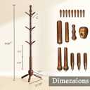 Solid Wood Coat Rack Stand, Vintage Heavy Duty Coat Hanger Stand with 9 Hooks, 3 Adjustable Size Sturdy Coat Tree for Living Room, Entryway, Office, Hallway, Brown
