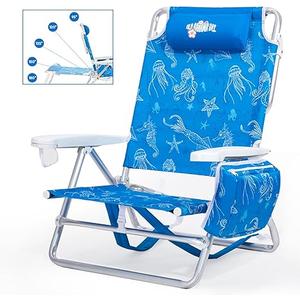 Reclining Beach Chair Backpack 5-Position Lay Flat Lounge Chair for Adults Heavy Duty Portable Folding Lightweight with Cooler Bag Camping Chair for Sand Outdoor (Max 400lbs-backpack, Under the Sea