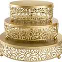 Hedume 3 Pack Cake Stand, Round Metal Cake Stands, 8" 10" 12" Dessert Display Cupcake Stands, Wedding Brithday Party Celebration Dessert Cake Display Plates-Gold