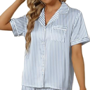 SAPJON Satin Silk Pajamas for Women 2Pcs Ruffle Notch Collar Sleepwear Button Down Short Sleeve Shorts Pjs Set Loungewear Size S without short