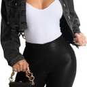 ZERMOM Women's Cropped Denim Jacket Button Down Long Sleeve Fitted Crop Top Jean Coat (Large, Black)