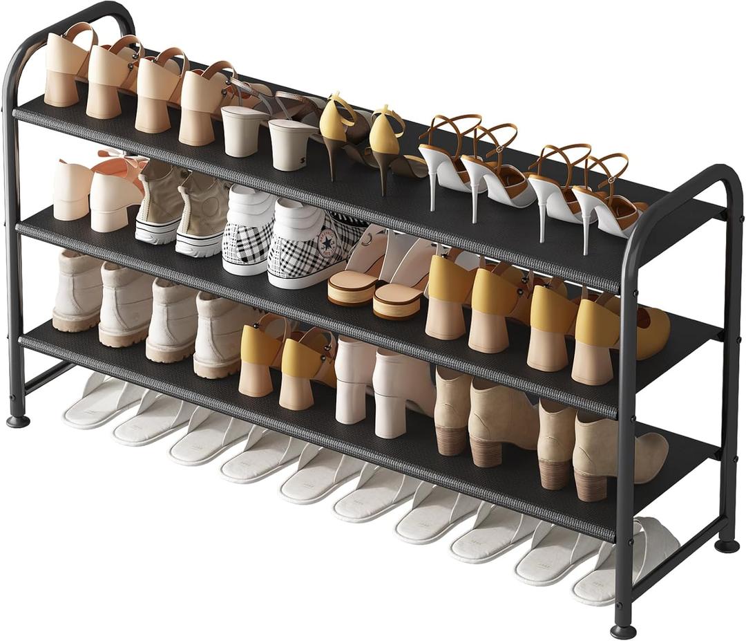 INGIORDAR Shoe Rack 3 Tier Long Storage Organizer Wide Metal Shoe Shelf for Closet Entryway Black