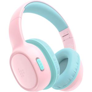Tronsmart KH02 Kids Headphones Volume Limit 74/85/93dB, 45H Playtime, 3.5mm Jack, Foldable, Wireless Headphones with Microphone for School/Travel/Plane (Princess Pink)