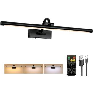 Tassuowell Picture Light Battery Operated with Remote, 3CCT Dimmable Picture Light for Paintings, Black Rechargeable 24 inch Battery Operated Wall Sconce for Art Lighting Gallery Portrait Artwork