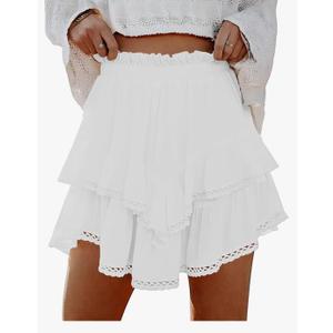 Lepunuo Boho Shorts for Women High Waisted Ruffle Tiered Flowy Skirts with Shorts Underneath Western Skorts M