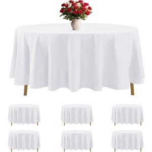 6 Pack White Round Tablecloths 108 Inches Table Cloth Stain and Wrinkle Resistant Washable Polyester Table Cover Fabric for Party, Wedding, Dining, and Banquet Decoration