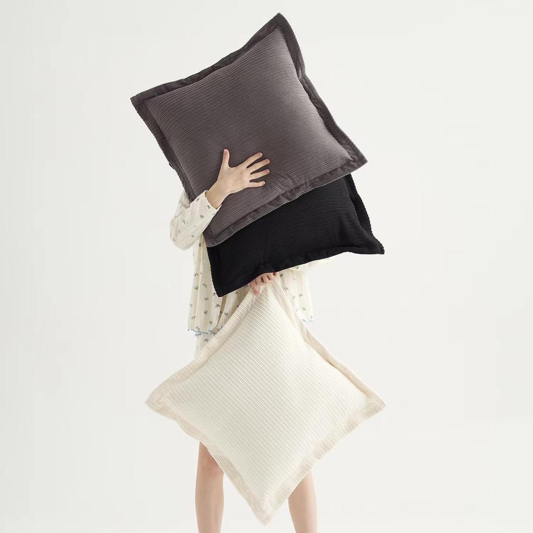 24x24 Inch Large Throw Pillow Covers - Set of 3, Soft Corduroy Decorative Pillow Cases, Perfect for Living Room, Bedroom,Sofa, Lounge & Home AccentJet Black,Pure White & Grey