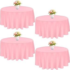4 Pack Round Tablecloth 90" Polyester Washable Fabric Table Covers for Wedding Dining Table Parties Banquet Decor（Pink）