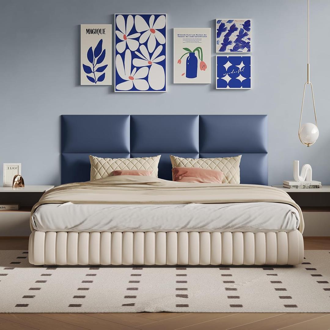 Blue Upholstered Wall Panels, 12-Pack, 24x12 Inches, Faux Leather Soundproof Padding for Bedroom Dcor, DIY Headboard Installation for Queen, King, or Full Beds, Modern Style, Easy to Maintain