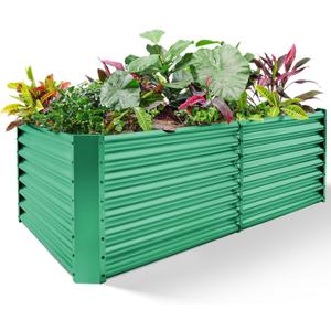 Land Guard 842 ft Galvanized Raised Garden Bed Kit, Galvanized Planter Raised Garden Boxes Outdoor, Oval Large Metal Raised Garden Beds for Vegetables(Green)