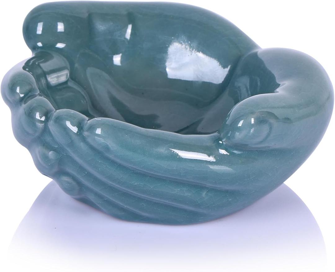 Ceramic Hands Bowl Dish Sculpture, Giving Hands Candy Holder for Succulent Planter, Crystal Rock Holder, Office, Keys Bowl for Entryway Table (Blue)