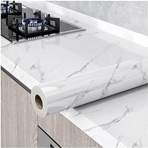 Glossy Marble Paper Granite Gray/White Wallpaper Peel and Stick Wallpaper Self Adhesive Removable Wallpapers 15.8 78.7 Waterproof Countertop Paper for Cabinet Countertop Furniture Kitchen Viny Film