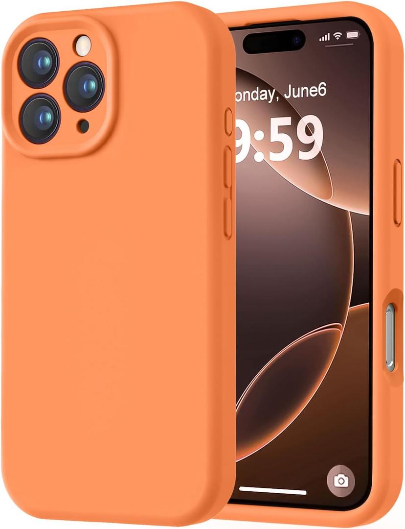 LOVE 3000 Designed for iPhone 16 Pro Case, Premium Silicone with [Soft Anti-Scratch Microfiber Lining] Shockproof Protective Phone Case for Men Women Girls 6.3", Bright Orange