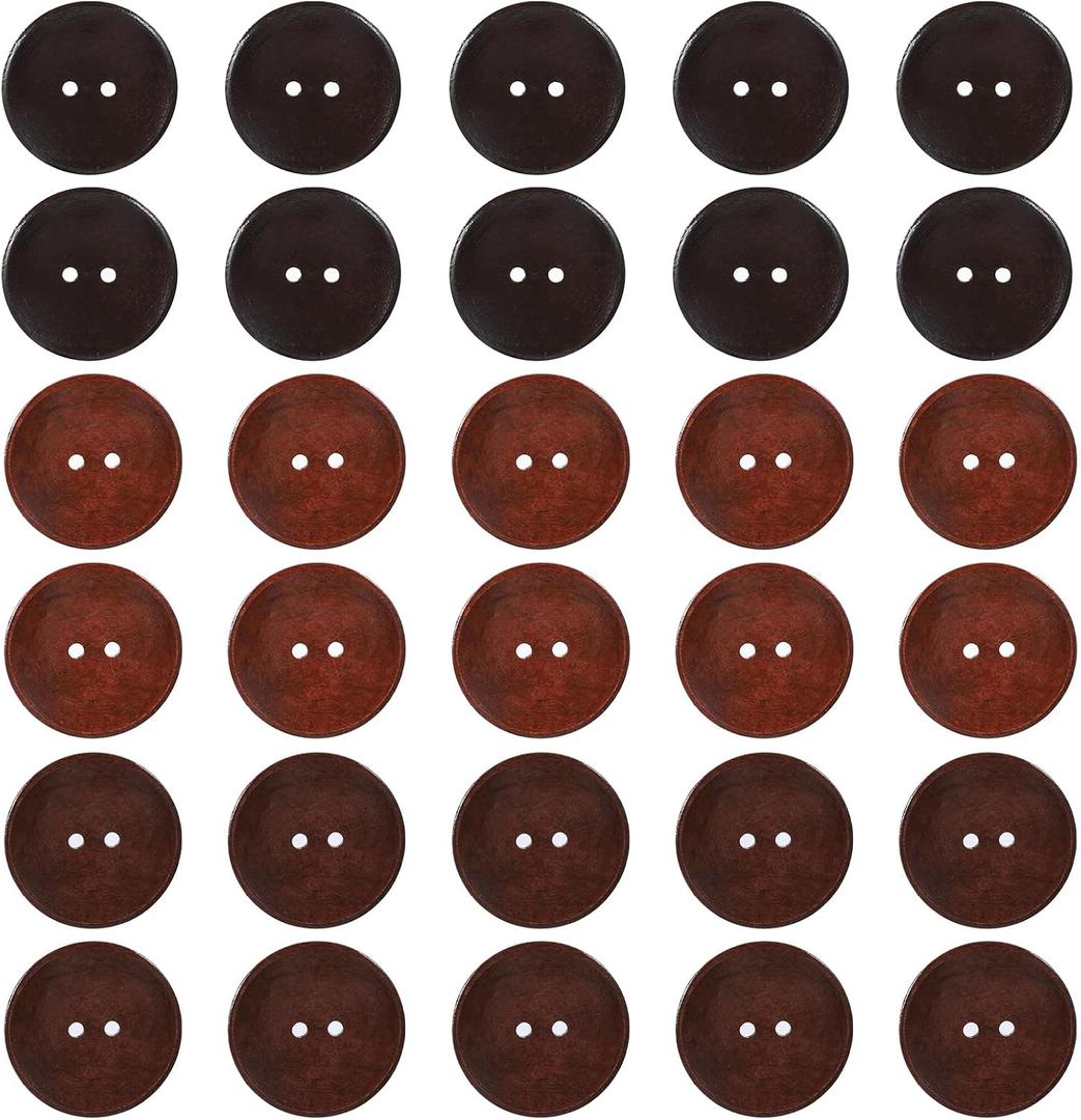 30Pcs Classic Wooden Buttons, 1-1/2 inch(38mm) 2 Hole Round Wood Sewing Button DIY Crafts Wood Button for Sewing DIY Craft Clothing, 3 Colors