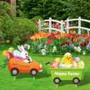 2 x Easter Decorations Outdoor, 2 Pieces Easter Yard Signs with Stakes, Cute Bunny Eggs Yard Lawn Decor with Carrot Truck, Happy Spring Welcome Yard Sign for Home Garden Outside Party Supplies