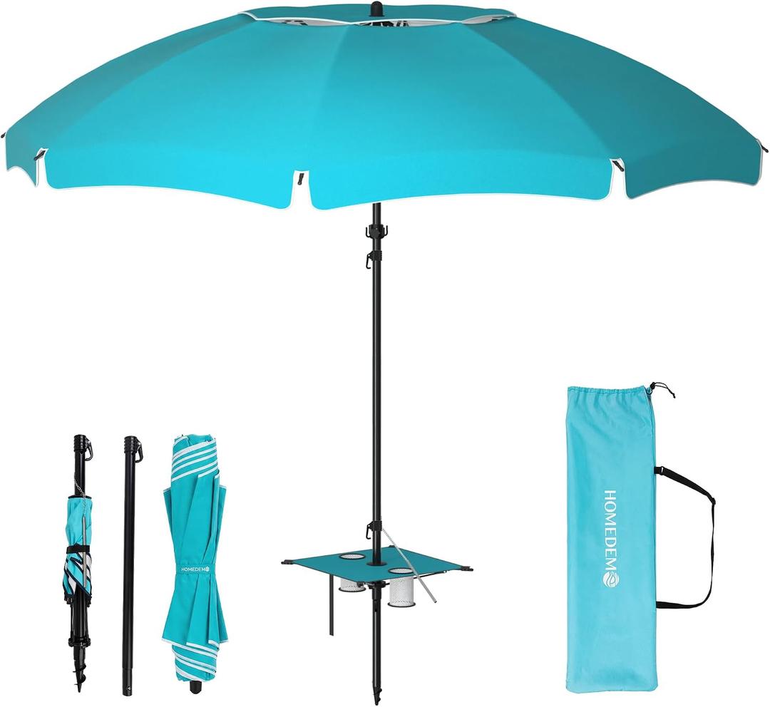 HOMEDEMO 7FT Portable Folding Beach Umbrella for On-the-Go Sun Protection at Outdoor Events