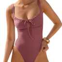 LASLULU Women One Piece Swimsuit Cutout Tie Push Up Bathing Suit Slimming Sexy Swim Suits with Padded Adjustable Straps Large