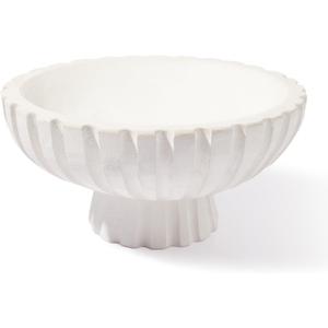 DN DECONATION White Wooden Decorative Bowl with Stand, 11.22" Wood Fruit Candy Key Holder Bowl for Centerpiece Home Room Decor Farmhouse Shelf Coffee Table Entryway