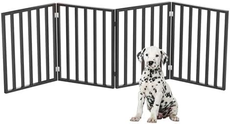 Pet Gate - 4-Panel Indoor Foldable Dog Fence for Stairs, Hallways, or Doorways - 72x24-Inch Wood Freestanding Dog Gates by PETMAKER (Black)