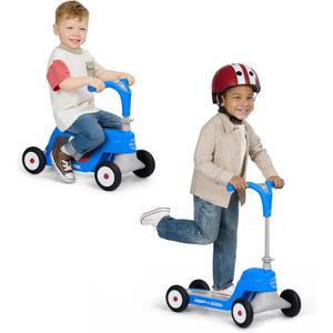 Radio Flyer Scoot 2 Scooter, Blue/Red/Pink, for Kids Ages 1-4, Ride On Toy or 4-Wheel Kids Scooter, Durable Wheels and Frame, Converts Easily with Flip Deck, Toddler Ride On Toys 