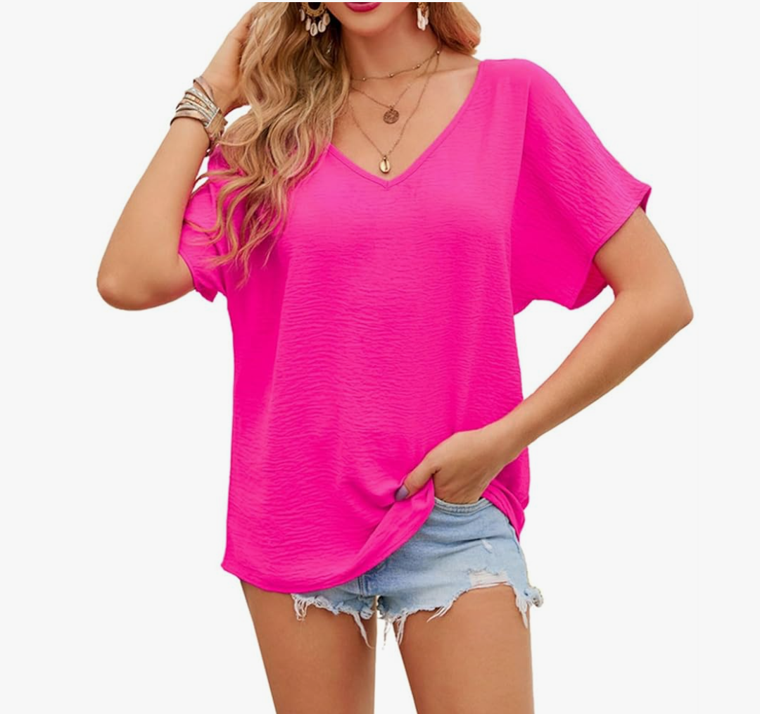 Womens T Shirts Sexy V Neck Spring Summer Loose Classic Fit Solid Color Blouse Trendy Comfy Tank Tops, XXL