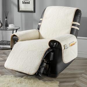STONECREST Recliner Chair Cover, Sherpa Slipcover, Stay in Place (White/Beige, 34" Regular Oversized & DeepSeat Recliner) (Recliner 34" Regular Oversized & DeepSeat)