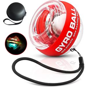 Auto-Start Wrist Power Gyro Ball, Wrist Strengthener and Forearm Exerciser for Stronger Arm Fingers Wrist Bones and Muscle with LED Lights (Colourful Light-Red)
