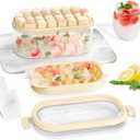 Small Ice Cube Tray with Lid and Bin for Freezer, Easy Release 54 Ice Cube Maker Tray & Mold, Ice Tray with Cover, Storage Container, Scoop. Flexible Durable Plastic, BPA Free (Beige)