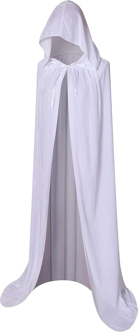 BIGXIAN Long Hooded Cloak Velvet Cape Witch Costume Halloween Costumes for Women Men (Large, White)
