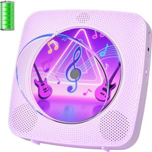 CD Player Portable Bluetooth Rechargeable: CD Players for Home 1800mAh Kegaudio Desktop Wall CD Player with Speakers with Dust Cover FM Radio USB AUX Jack Remote Control (Purple)