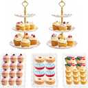 5 Pieces Cupcake Stand Set, 2 PCS 3 Tier Cupcake Stands with 3 Pieces Appetizer Trays Dessert Table Display Set for Tea Party Serving Platter and Wedding
