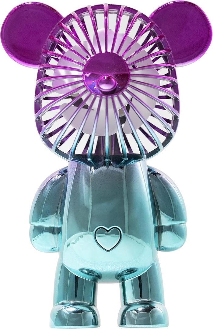 Mini USB Rechargeable Handheld Fan, Portable Cute Bear Design for Kids, Girls, Women, Home, Travel, Outdoor, Makeup Use, Purple and Blue Gradient
