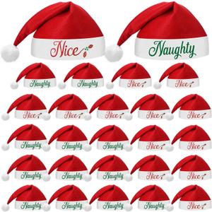 Shinymoon 24 Pieces Christmas Santa Hats Non Woven Fabric Naughty and Nice Santa Hats for Adult Men Women Kids Party Holiday (Red Color)