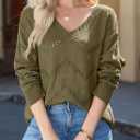 EVALESS Women's Crochet Sweater Top Hollow Out Long Sleeve Pullover Tops Fall Outfits Fashion 2025 (Green, XXL)