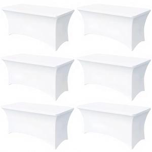 Lemict 6FT White Table Cloth - 6 Pack Fitted Stretch Rectangle Spandex Tablecloth, Washable Table Cover for Party, Picnic, Wedding, Banquet, Birthday and Festival(30" x 72")