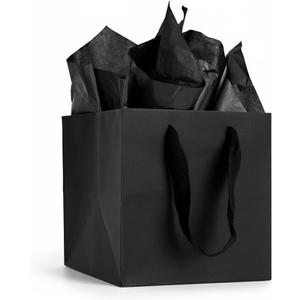 Aosric 12 Pack 8"x8"x8" Black Square Gift Bags with Ribbon Handles Reusable Thick Paper Bags for Boutique Shopping, Premium Gifts, Birthdays, Weddings, Baby Showers, Parties & Retail
