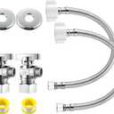 2 Pack Complete Toilet Valve Set, Includes 1/2'' Nom Inlet x 3/8'' OD Compression Outlet Angle Shut Off, 7/8" BC x 3/8" COMP Toilet Water Supply Line, Escutcheon Plate, Sealing Tape (16 Inch)